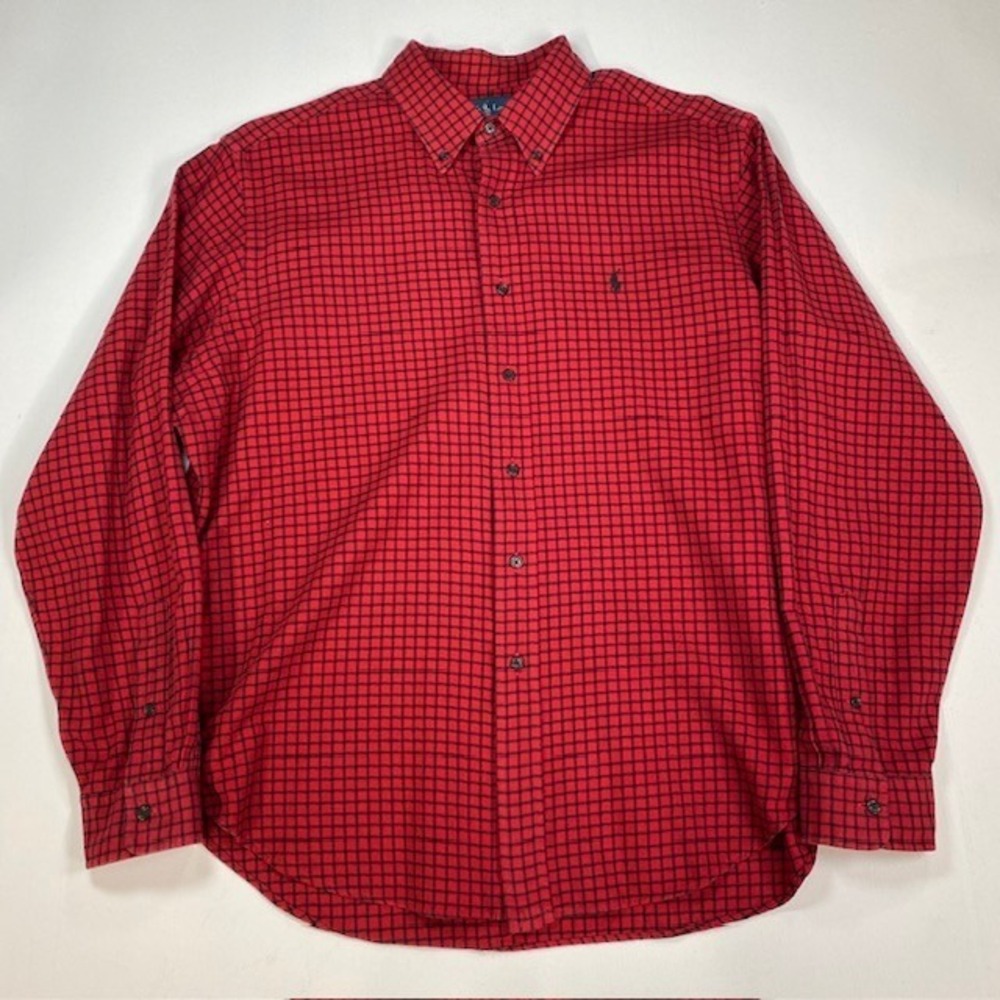 Ralph Lauren Mens XL Classic Fit Red Black Check Button Down Shirt Long Sleeve